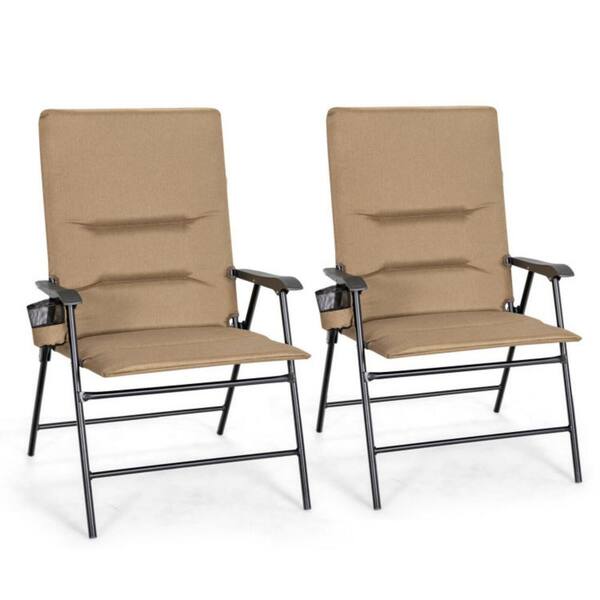 Clihome Outdoor Dining Chair Patio Padded Folding Portable Chair in Brown Set of 2