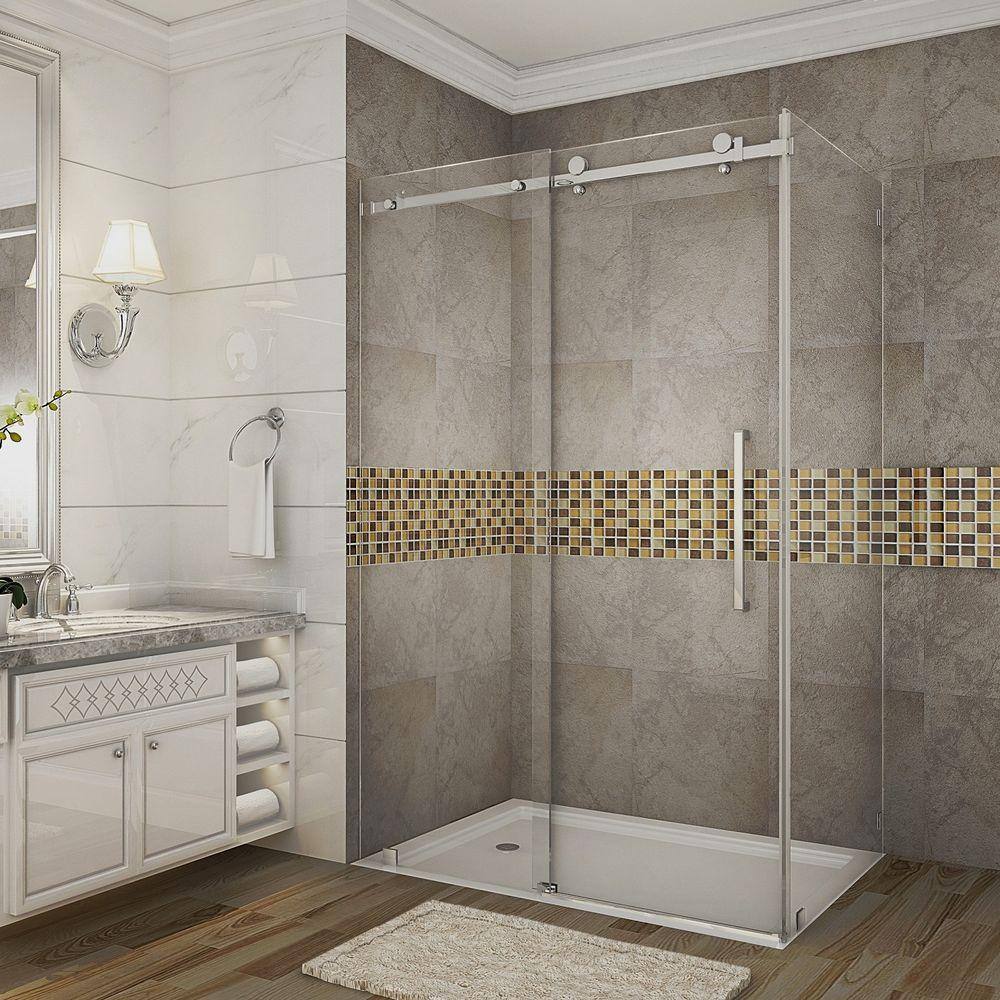 Aston Moselle 48 in. x 33.4375 in. x 75 in. Completely Frameless Sliding Shower Enclosure in Stainless Steel with Clear Glass -  SEN976-SS-48-10