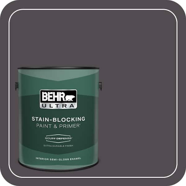 BEHR ULTRA 1 gal. #N570-7 Black Elegance Extra Durable Semi-Gloss Enamel Interior Paint & Primer