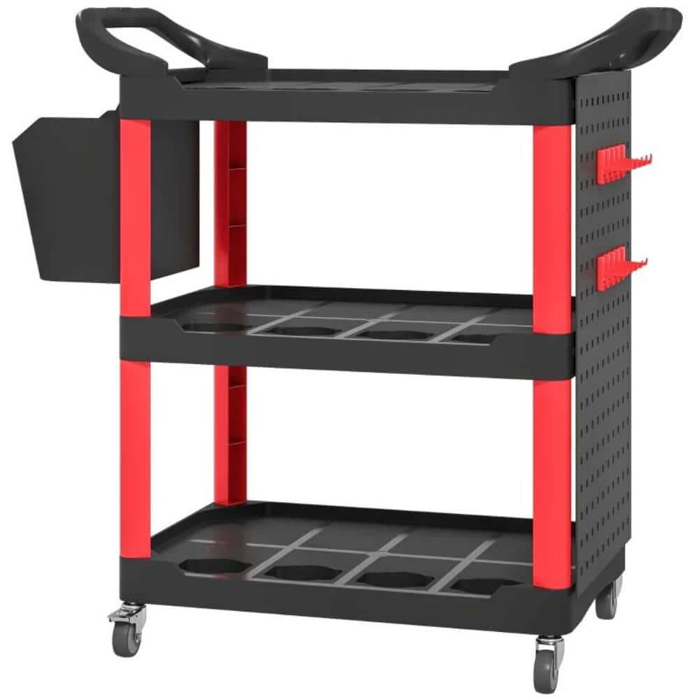 200 LBS 3-Tier Rolling Plastic Utility Tool Cart with Side Shelf, Hooks & Storage Bucket, Lockable Casters for Garage & price history on PriceWatchPro