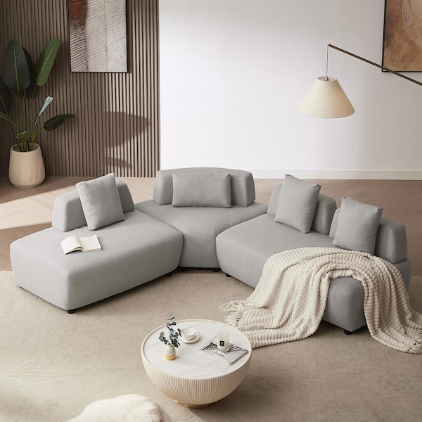 Harper & Bright Designs 92.51 in. W Armless 3-Piece Boucle Fabric Convertible Sectional Sofa in. Gray with 4 Removable Pillows