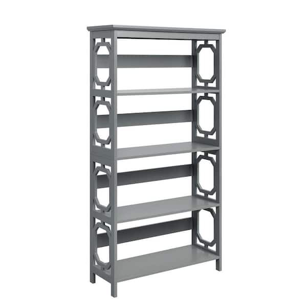 Omega 31.5 in. W Gray 5 Tier Bookcase