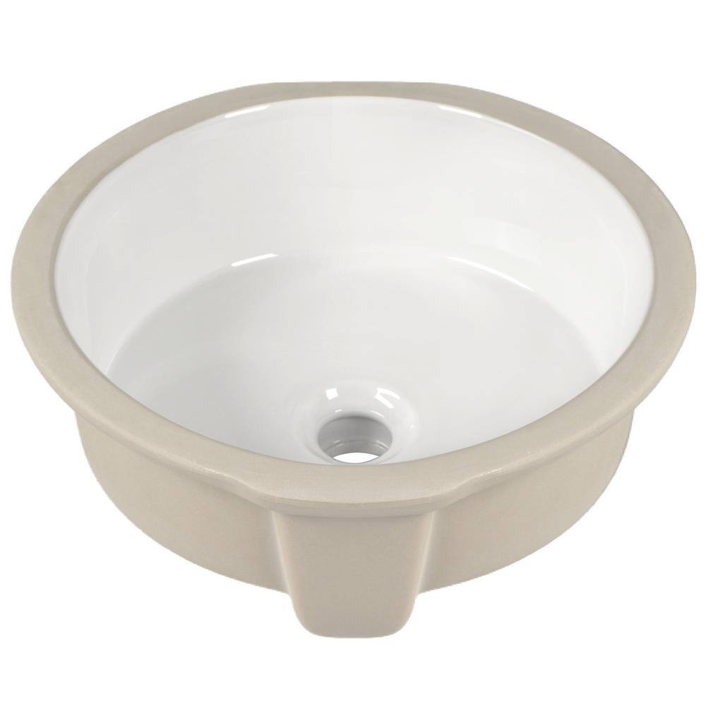 16" White Ceramic Round Undermount Bathroom Sink with Overflow