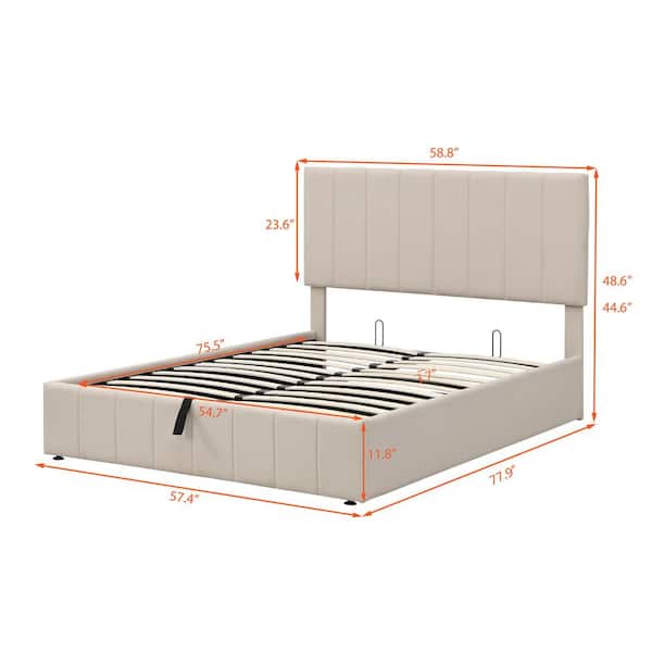 URTR 78 in. W Beige Full Size Upholstered Platform Bed with Storage Underneath Wooden Bed Frame with Hydraulic Storage System
