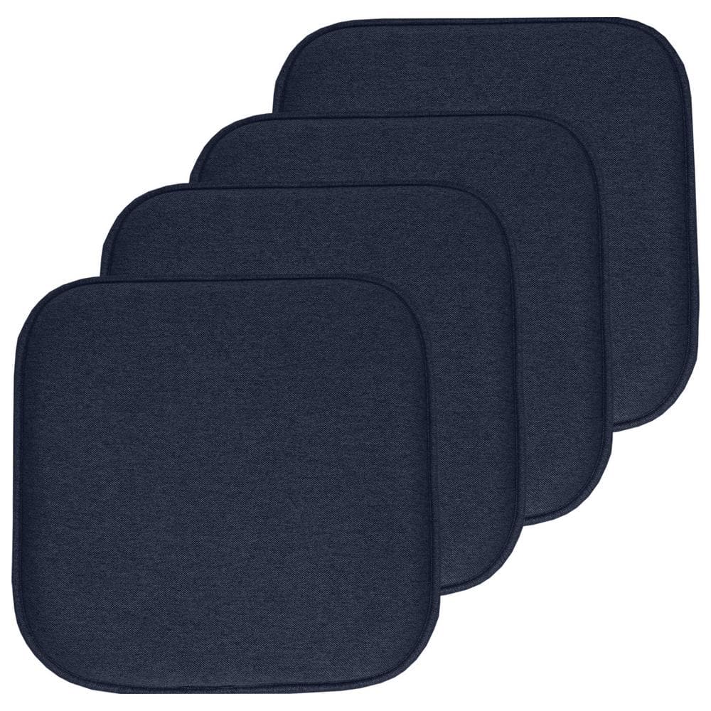 Navy Memory Foam Non-Slip Kitchen Chair Pads, 16" x 16", 4 Pack