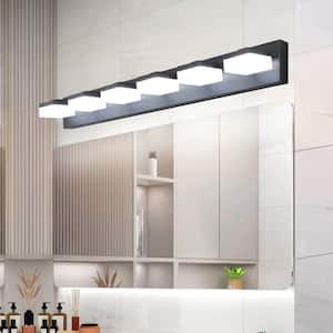 38.2 in. 6-Lights Matte Black Integrated LED Vanity Light Bar with Frosted Acrylic Shade