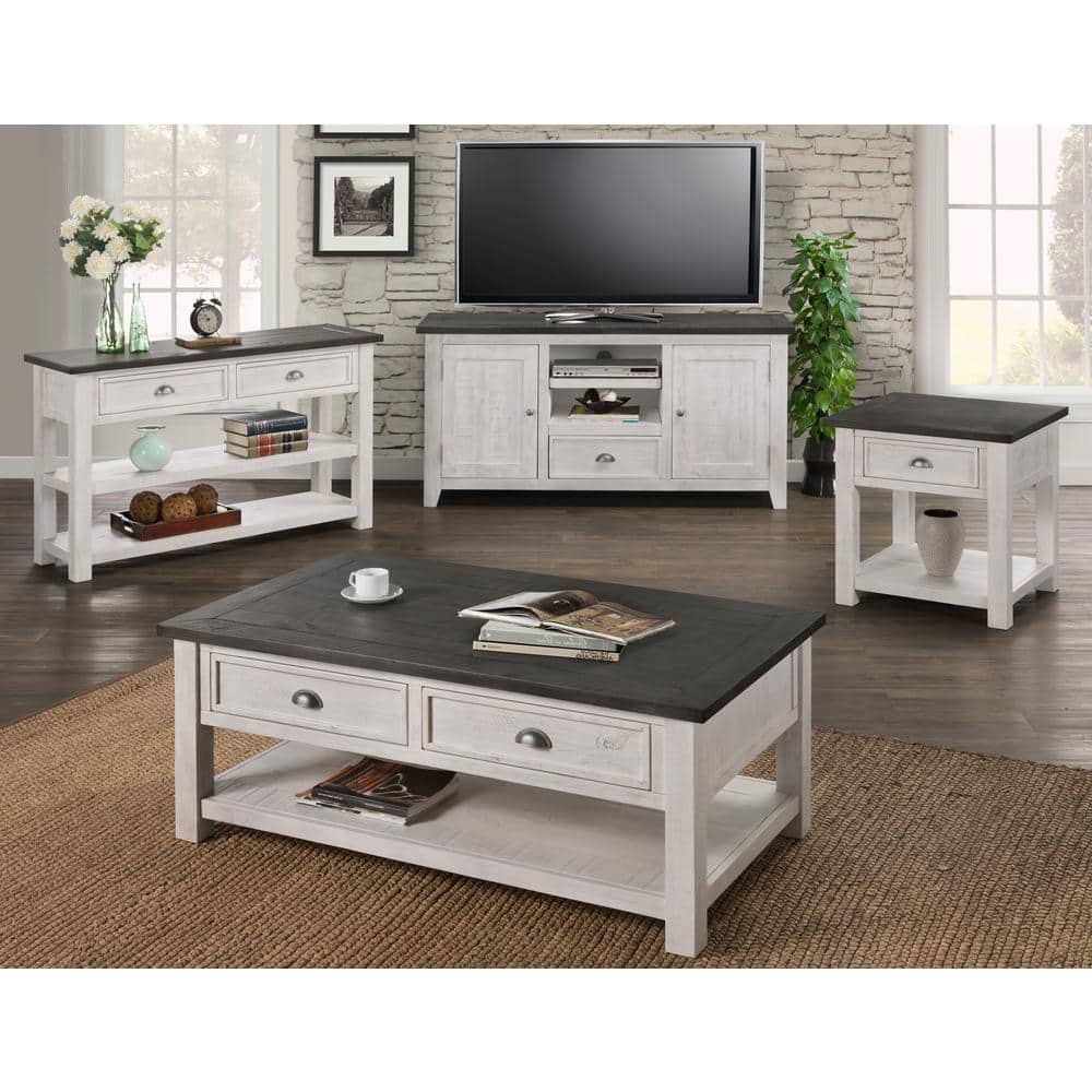 White and Grey Rectangular Wood Coffee Table with Storage