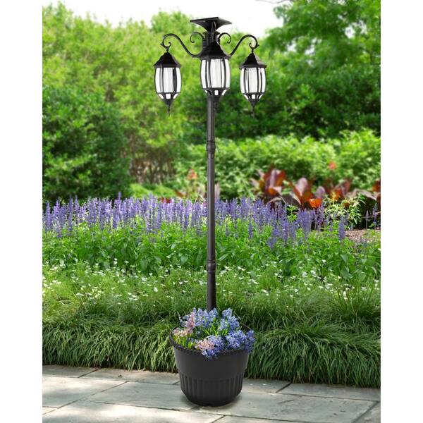 3 light solar lamp post with planter Clearance