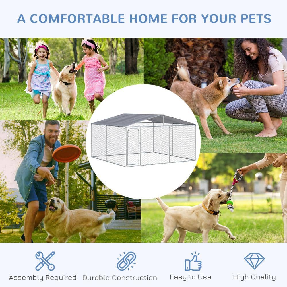 PawHut Large Outdoor Metal Dog Kennel with Roof