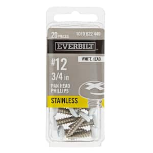 #12 x 3/4 in. White Stainless Steel Phillips Pan Head Standard Sheet Metal Screw (20-Pack)