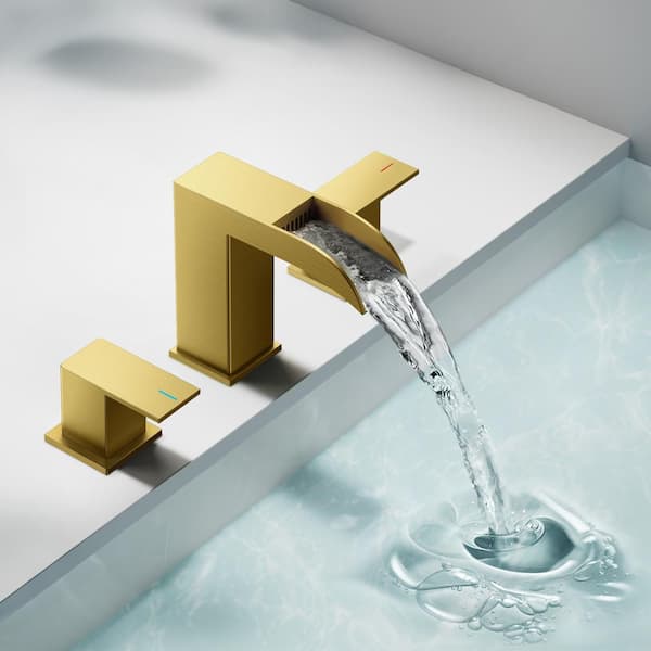 8 in. Waterfall Widespread Double Handle Bathroom Faucet in Gold