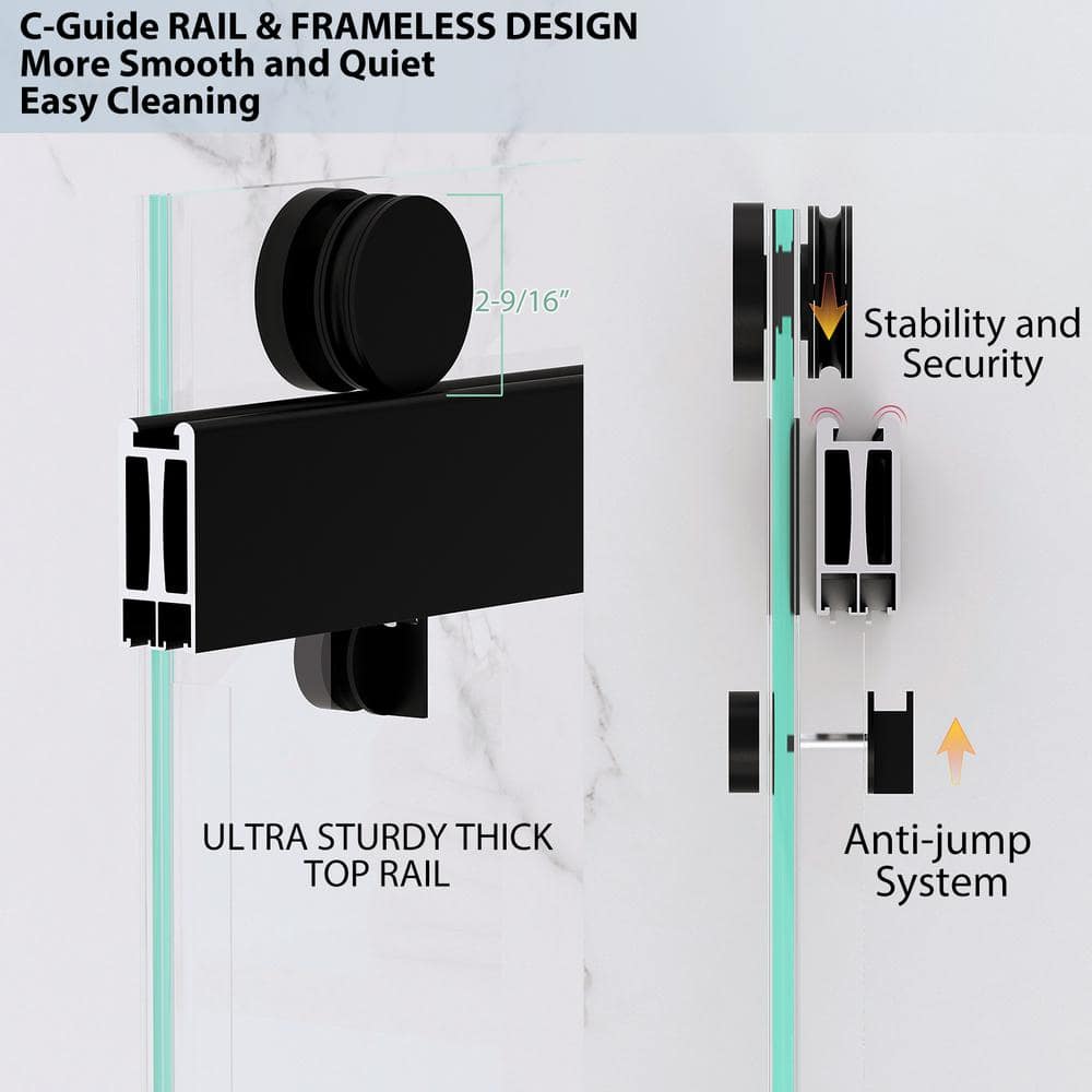 Matte Black Frameless Double Sliding Shower Door with Handles