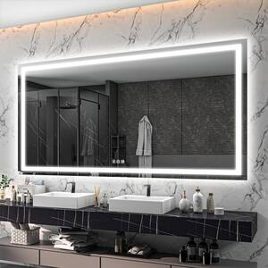 88 in. W x 38 in. H Rectangular Frameless LED Light Anti-Fog Wall Bathroom Vanity Mirror with Backlit and Front Light