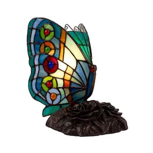 8.5 in. Multi-Color Tiffany Style Rounded Wing Butterfly LED Table Lamp