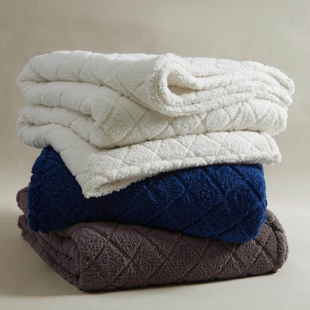 Indigo Full Reversible Sherpa Fleece Throw Blanket