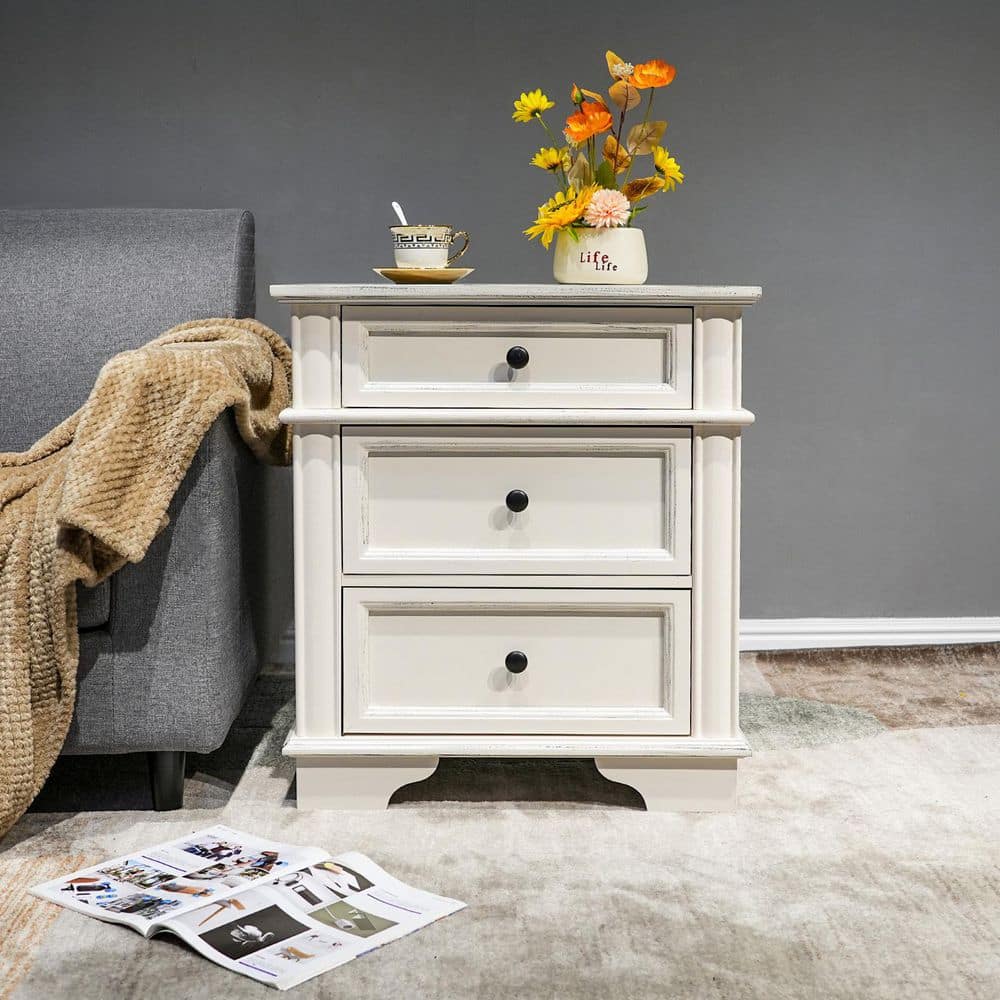 White 3 Drawer 24. 02 in. Wide Nightstand - thumbnail 6