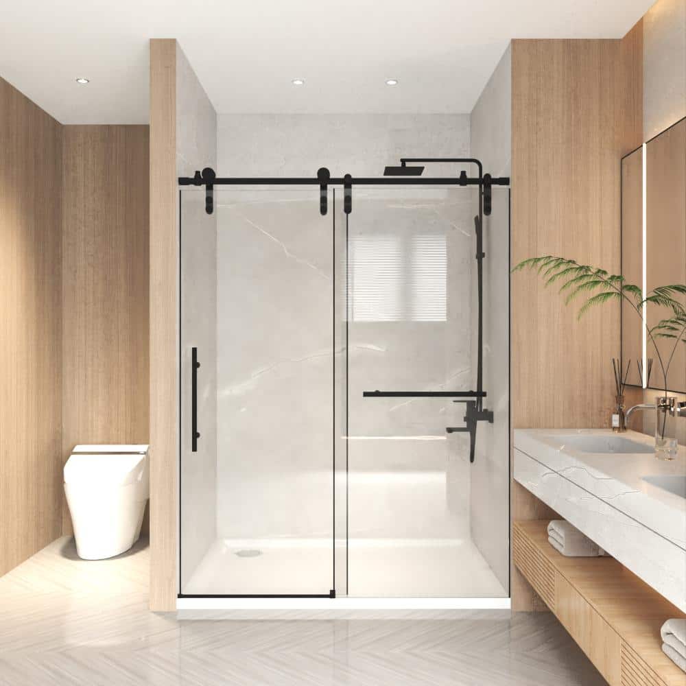 "48 in. W x 76 in. H Sliding Frameless Shower Door in Matte Black Finish with 5/16"" (8mm) Clear Tempered Glass" price history on PriceWatchPro
