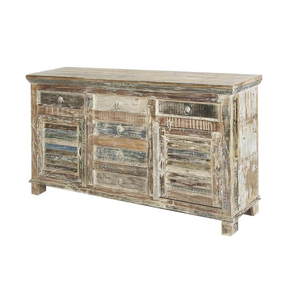 Rustic Dark Brown Reclaimed Wood Cabinet with Adjustable Shelving