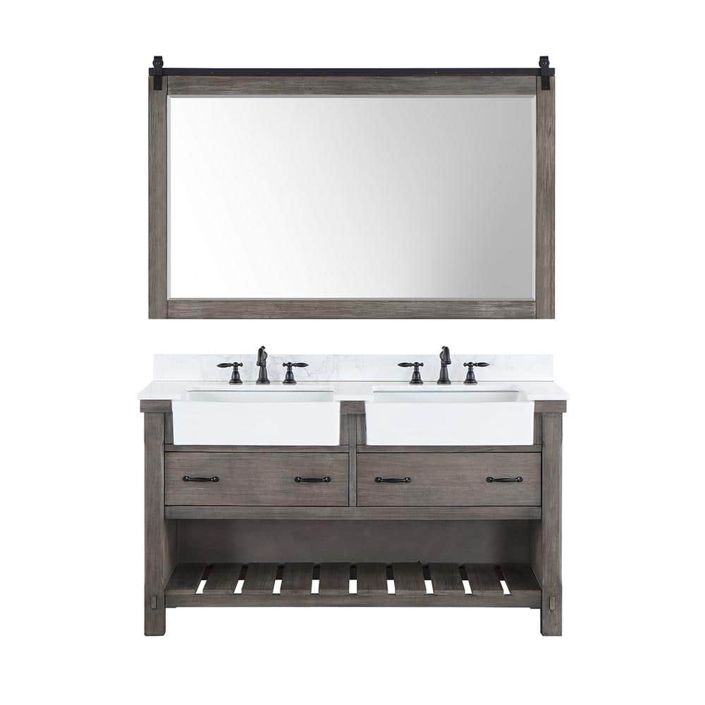Villareal 60 in. W x 22 in. D x 34 in . H Double Sink Bath Vanity in Classical Grey with Composite Stone Top and Mirror price history on PriceWatchPro