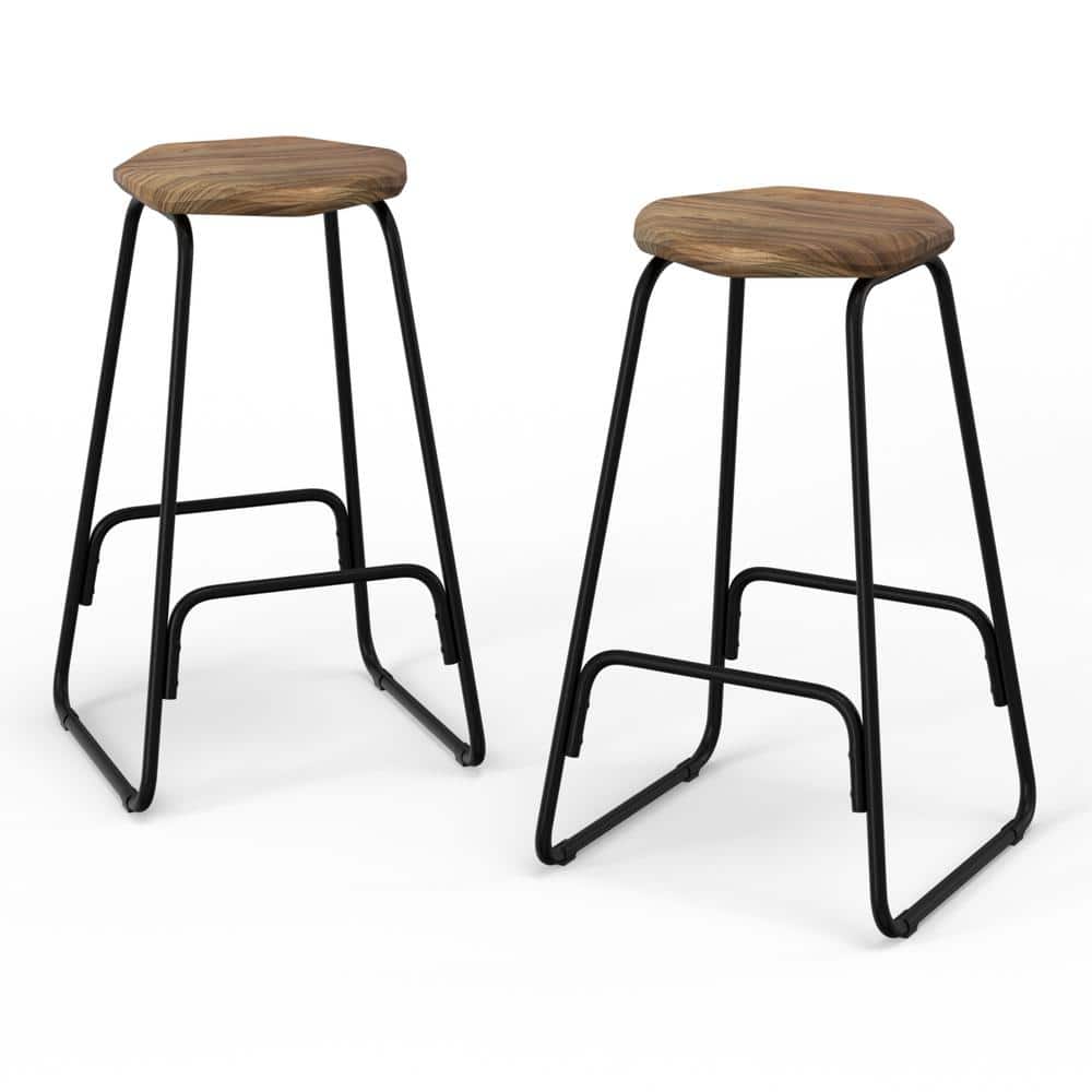 Rustic Farmhouse Black Metal & Wood Saddle Counter Stool