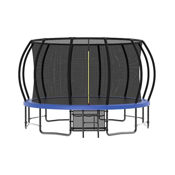 Unbranded 15 ft. Outdoor Trampoline with Balance Bar, Basketball Hoop&Ball,Enclosure Net Ladder for Kids&Adults for Back Yard Blue