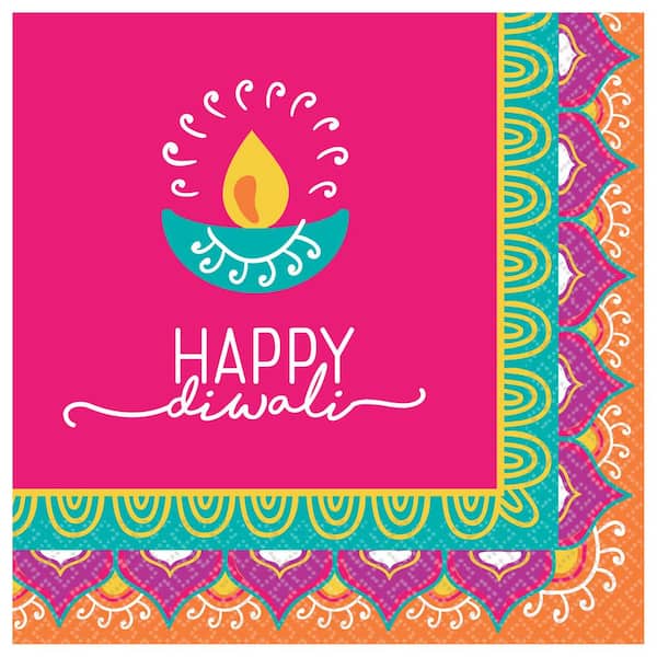 Amscan 5 in. x 5 in. Multi-Color Diwali Paper Beverage Napkins (6-Pack)
