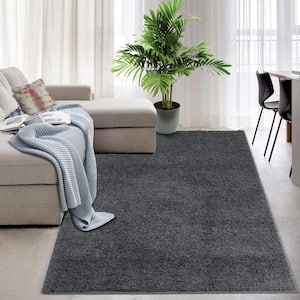 Shag Collection Dark Grey 5 ft. x 8 ft. Solid Shaggy Area Rug