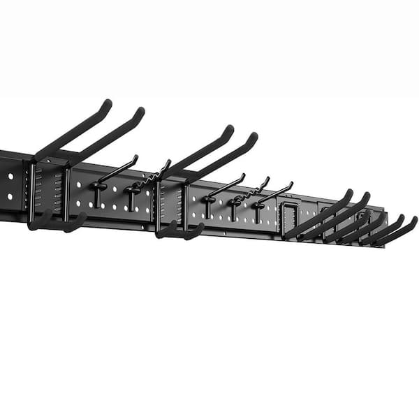 Garage Tool Organizer Wall Rack 48 in. Black Carbon Steel Heavy-Duty Hooks Versatile Storage System with Mounting Screws