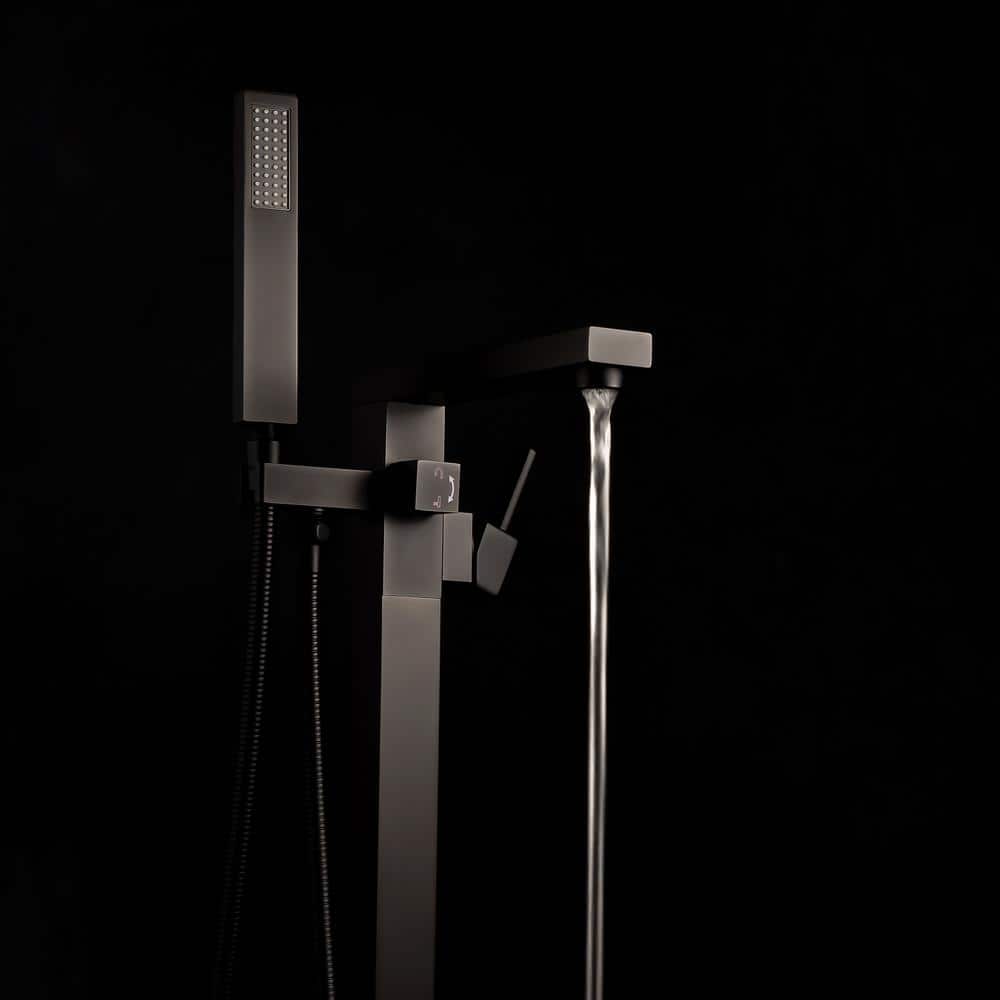 Matte Black Stainless Steel Freestanding Tub Filler with Handshower