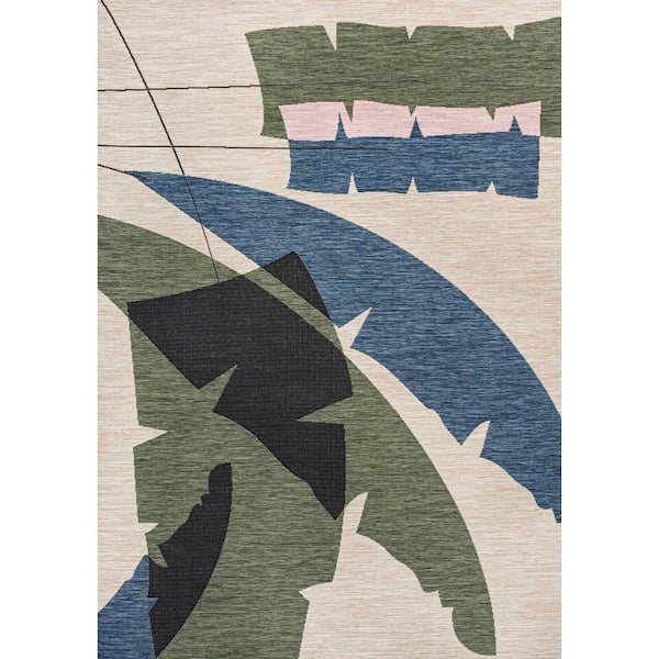Shelby Coastal Vintage Abstract Palm Leaf Navy/Cream 8 ft. x 10 ft. Indoor/Outdoor Area Rug