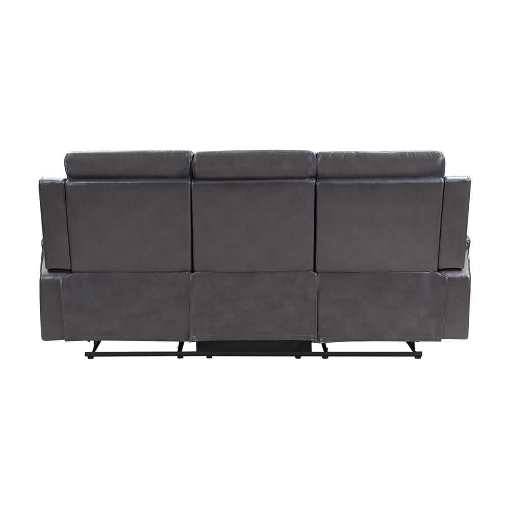Gray Faux Leather Reclining Sofa with Cup Holders