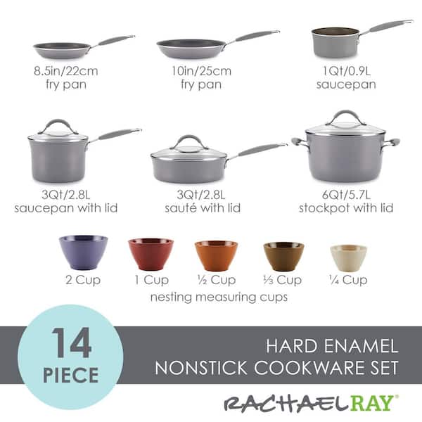RACHAEL RAY-12 - Piece Cucina Hard Porcelain Enamel Nonstick Cookware Set -  (Sea Salt Gray)
