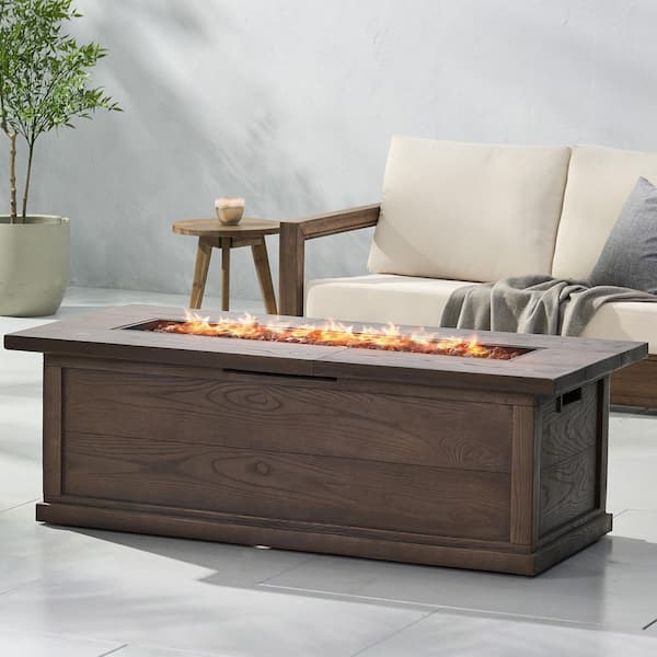 56 in. Brown Wood Pattern Rectangular Propane Outdoor Fire Pit