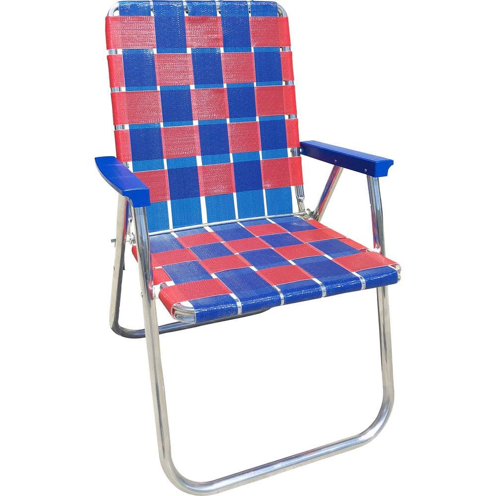 Durable Blue And Red Aluminum Lightweight Stackable Folding Lawn Chair