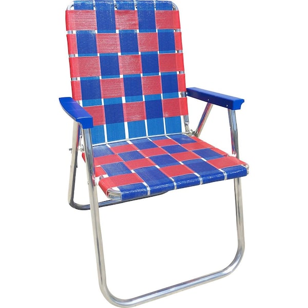 Unbranded Durable Blue And Red Aluminum Lightweight Stackable Folding Lawn Chair