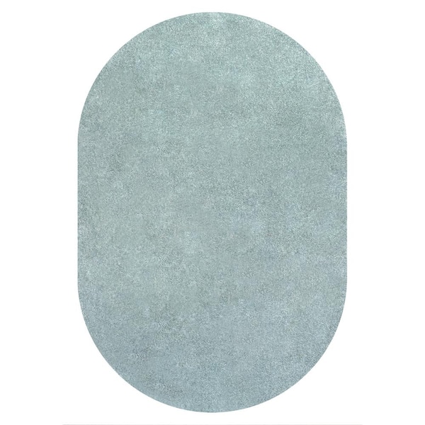 6 ft. x 9 ft. Blue Oval Haze Solid Low-Pile Aqua Area Rug
