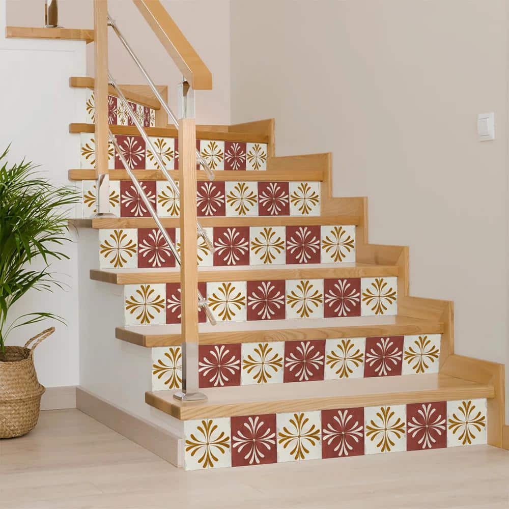 8x8-inch Dark Red and Beige Vinyl Peel and Stick Mosaic Tile Set