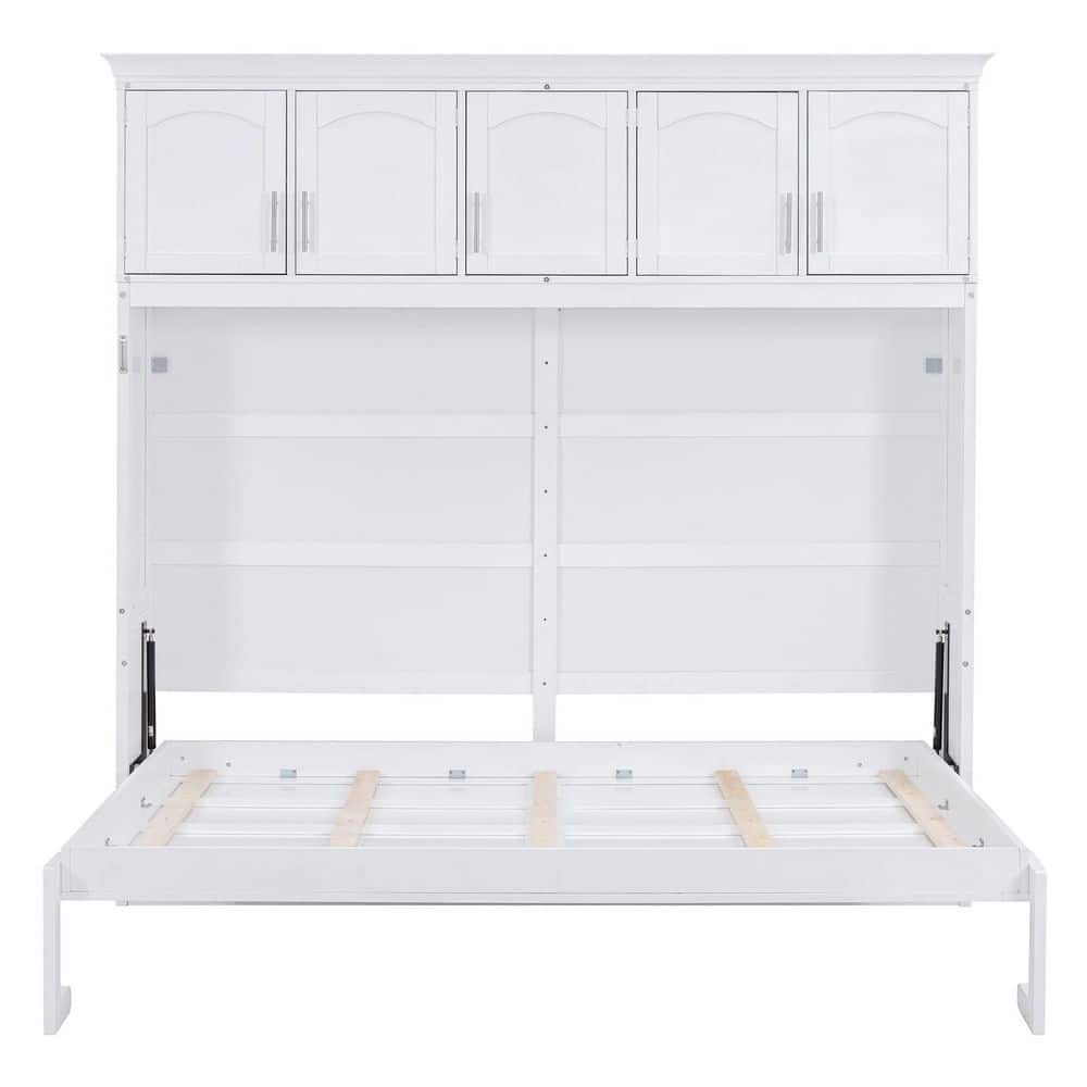 Gray Wood Frame Queen Size Murphy Bed with 5 Top Storage Cabinets - thumbnail 6