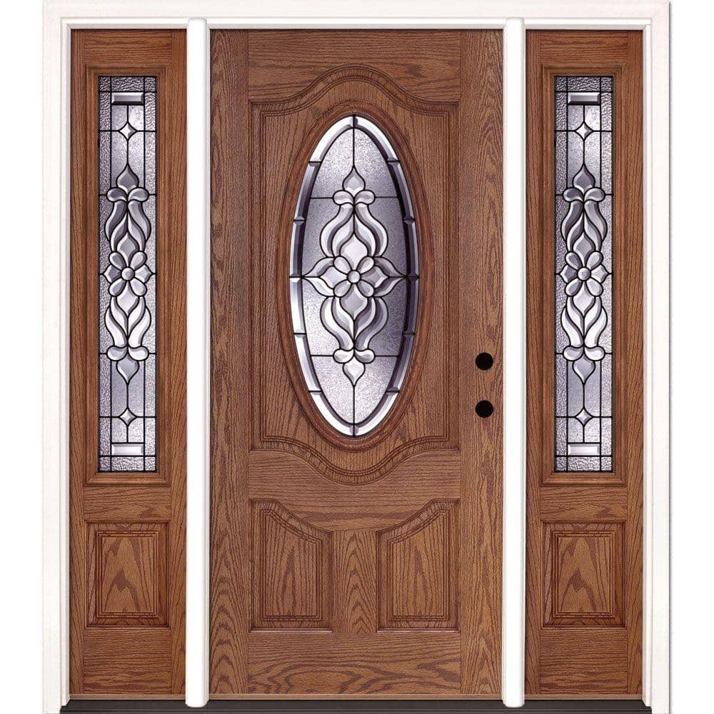 67.5 in.x81.625 in. Lakewood Patina 3/4 Oval Lt Stained Medium Oak Left-Han