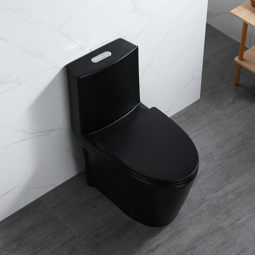 Matte Black Ceramic Elongated One-Piece Dual Flush Toilet