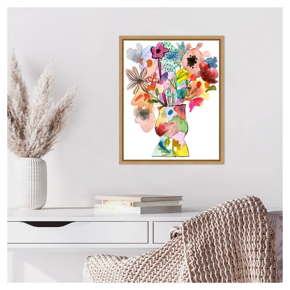 Vibrant Abstract Floral Watercolor Framed Canvas Wall Art 16"x20"