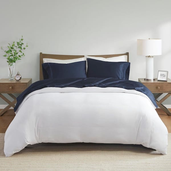 Madison Park 600 Thread Count 7-Piece Navy Pima Cotton Split King Sheet Set