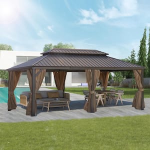 Agix 12 ft. x 20 ft. Hardtop Double-Roof Aluminum Gazebo with Privacy Curtain and Mosquito Net