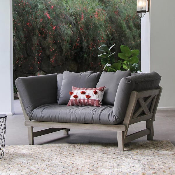 Cambridge Casual Tulle Weathered Gray Wood Outdoor Convertible Sofa Day Bed with Gray Cushion