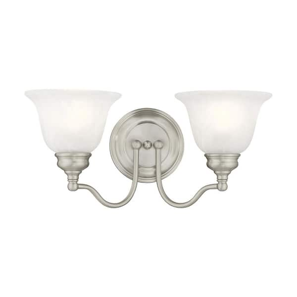 Livex Lighting Woodside 15.25 in. 2-Light Brushed Nickel Vanity Light with Alabaster Glass