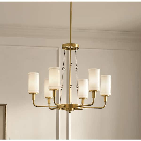 Vetivene 29 in. 6-Light Natural Brass Vintage Candlestick Circle Chandelier for Dining Room