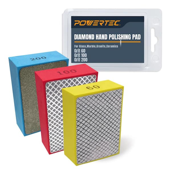 Diamond Hand Polishing Pads Block Type, 60,100 and 200 Grits (3-Pack)