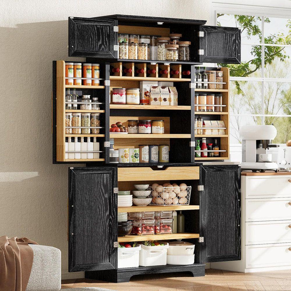 Nestfair Ash Black 78.2 in. Tall Farmhouse Kitchen Pantry Cabinet