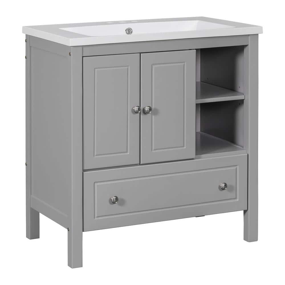 Hot Selling 30 in. W Freestanding Solid Wood Bath Vanity in Gray with White