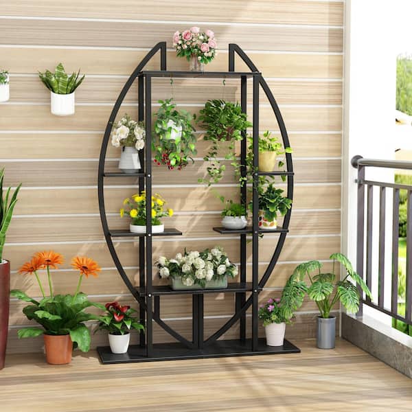 Eileen 63 in. Black Curve Wood Indoor Plant Stand with 5-Tier (Pack of 2)